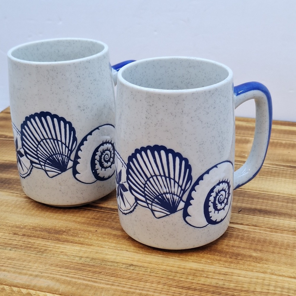 X2 Norcrest Coffee Mug Cup Tall Sea Shell Ocean Beach Theme Embossed Japan Lot